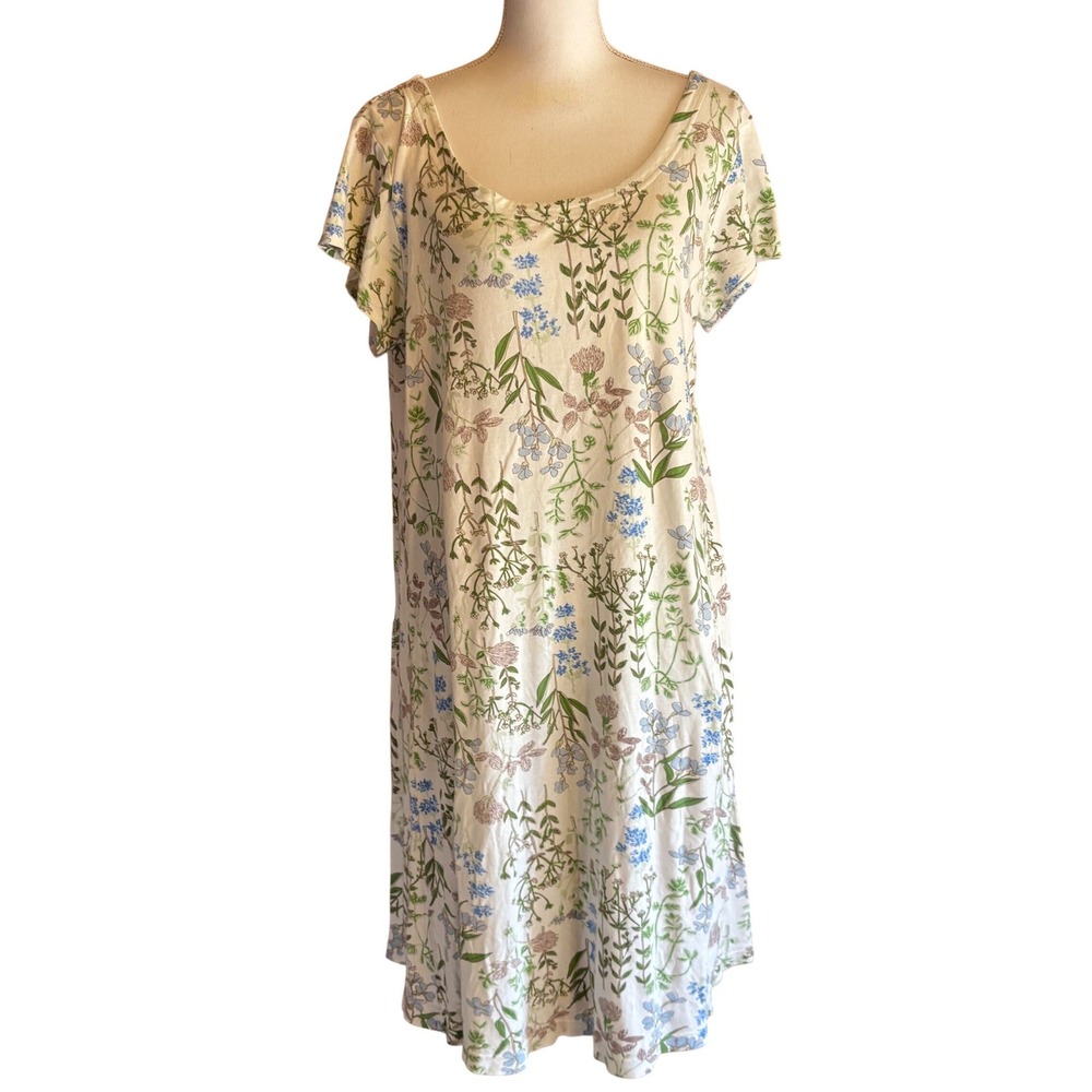 Crabtree & Evelyn Floral Cotton Nightgown White Blue Botanical Sleep Dress M